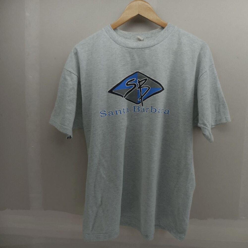 Vintage Y2K 90s SB Santa Barbara Graphic Shirt Trapizoid Mens Large‎